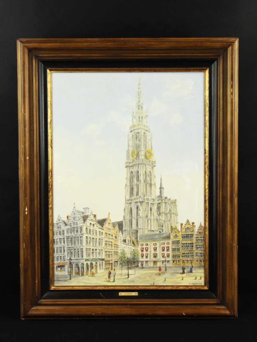 "Onze Lieve vrouwenkathedraal" Pasteuze techniek acryl op  canvas gesigneerd G. Franck
