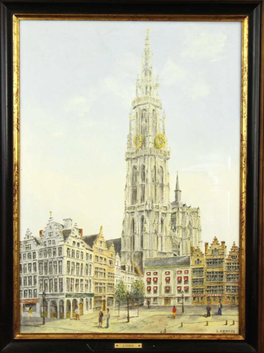 "Onze Lieve vrouwenkathedraal" Pasteuze techniek acryl op  canvas gesigneerd G. Franck