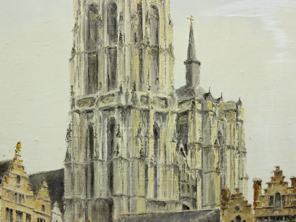 "Onze Lieve vrouwenkathedraal" Pasteuze techniek acryl op  canvas gesigneerd G. Franck