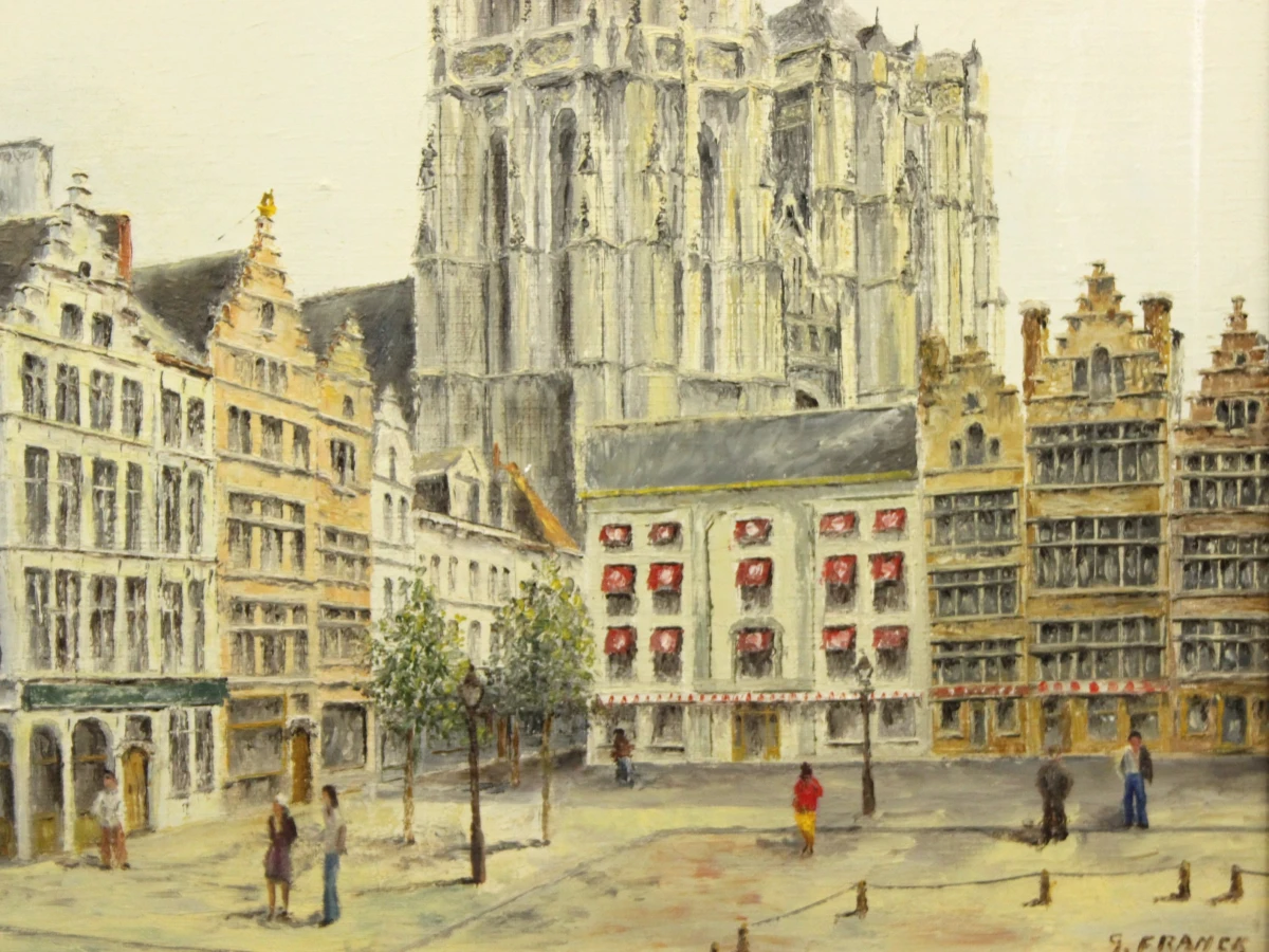 "Onze Lieve vrouwenkathedraal" Pasteuze techniek acryl op  canvas gesigneerd G. Franck