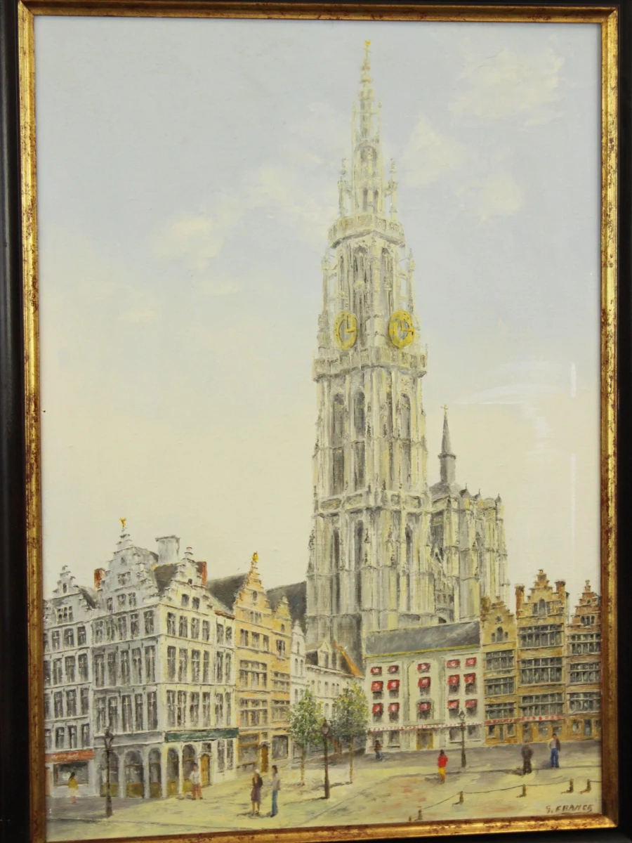 "Onze Lieve vrouwenkathedraal" Pasteuze techniek acryl op  canvas gesigneerd G. Franck