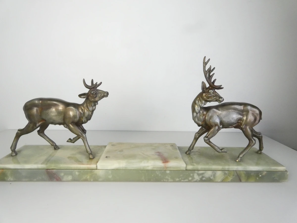 Vintage Art Deco tafelklok met herten