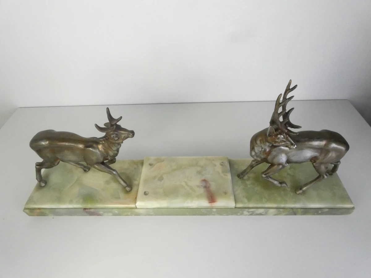 Vintage Art Deco tafelklok met herten