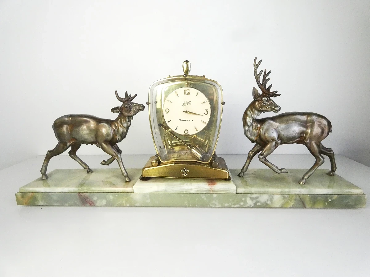 Vintage Art Deco tafelklok met herten