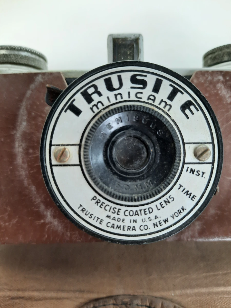 📸 Vintage Trusite Minicam Camera (Jaren '40) met Lederen Paraatstas - foto 3