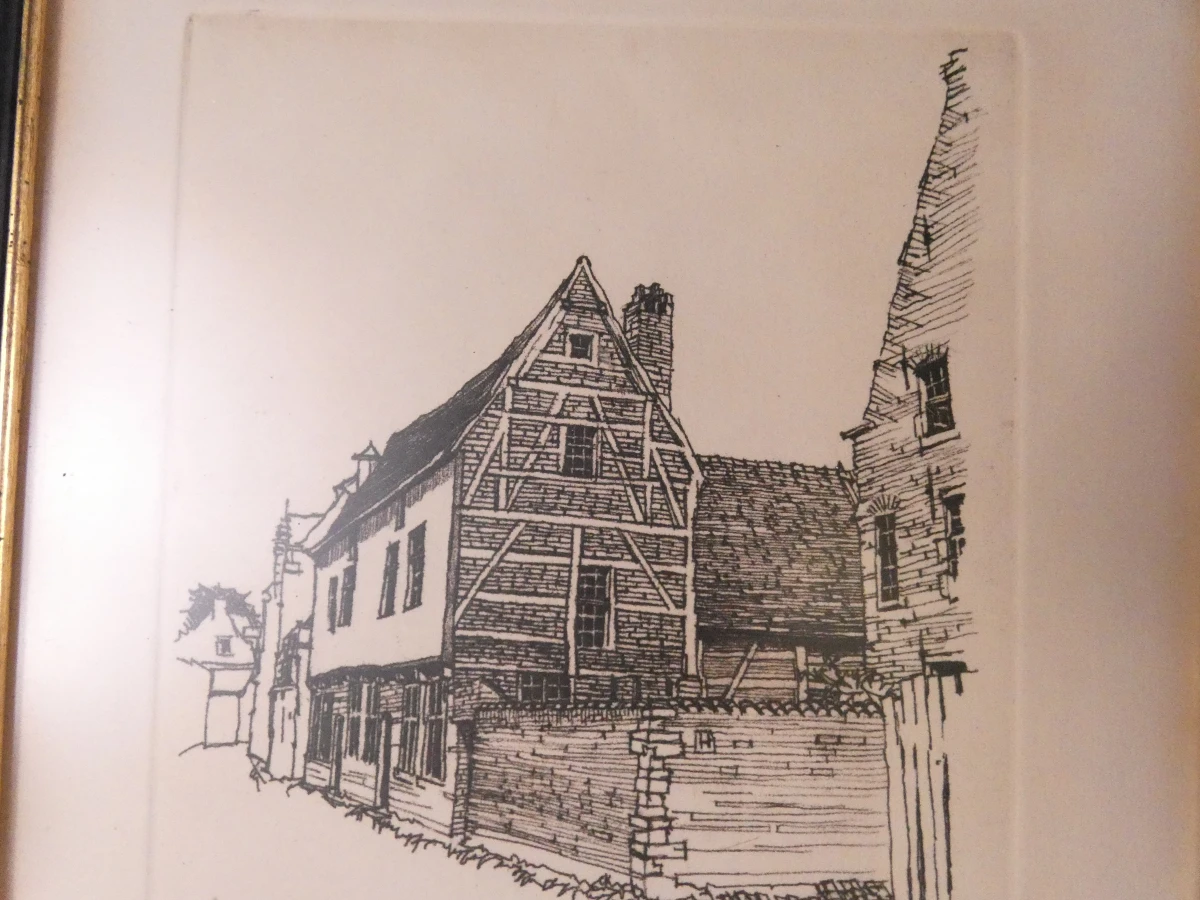 Set van 3 ingelijste etsen van Leuvense gebouwen