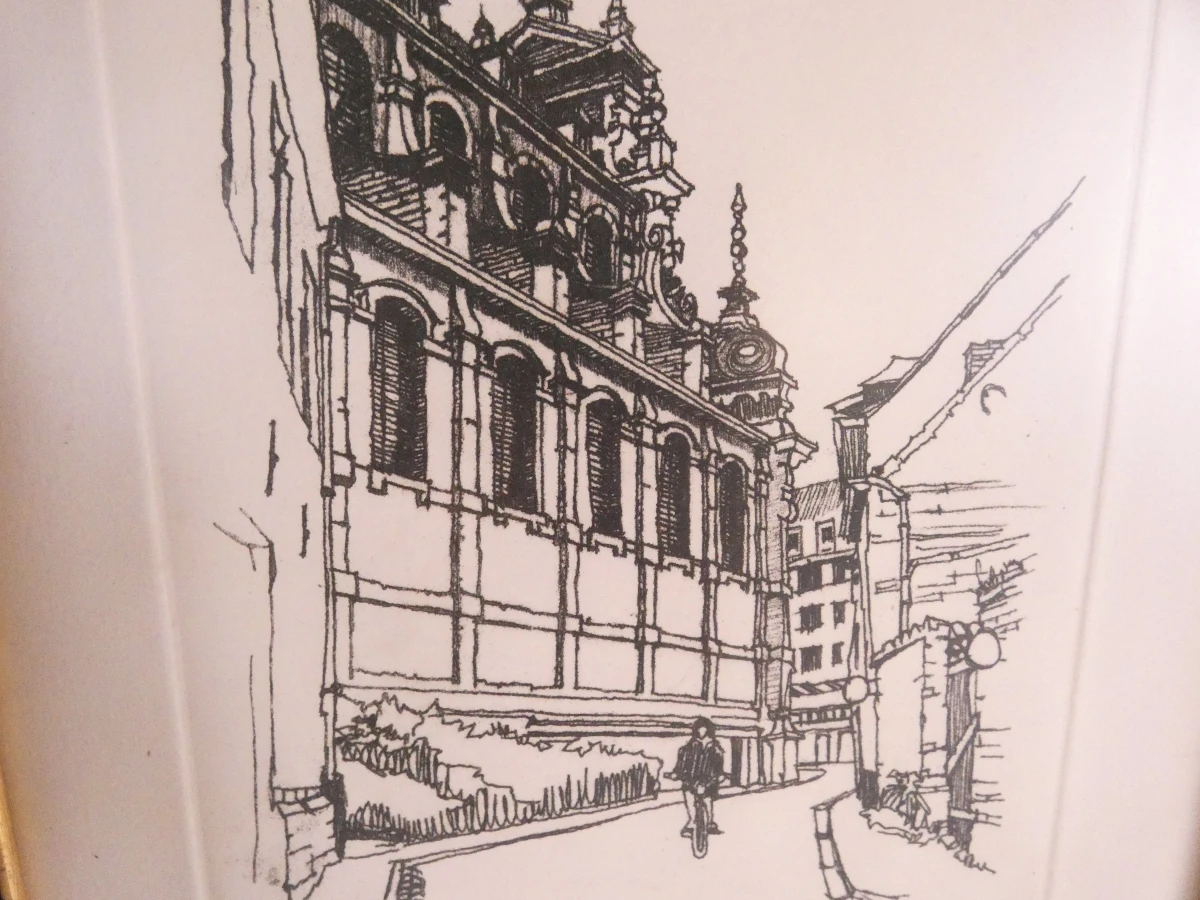 Set van 3 ingelijste etsen van Leuvense gebouwen