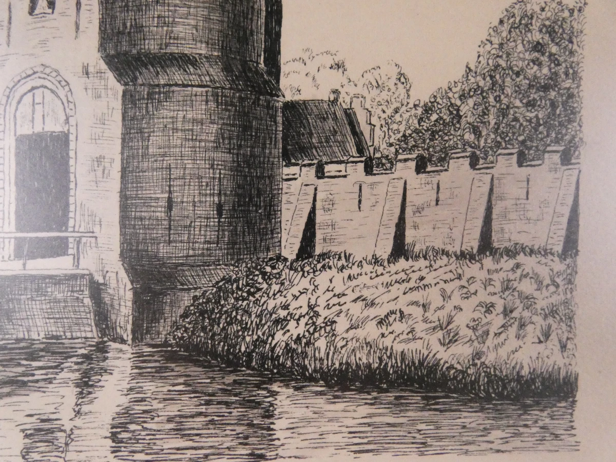 Ingelijste lithografie - Mechelen Kerkhofpoort