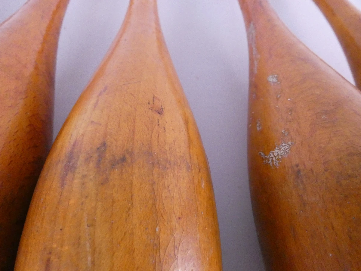 Set van 6 vintage houten Indian clubs / jongleerkegels