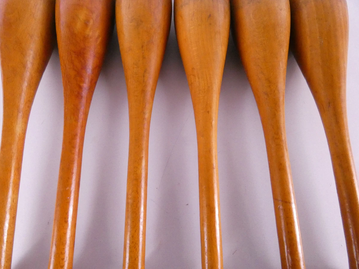 Set van 6 vintage houten Indian clubs / jongleerkegels