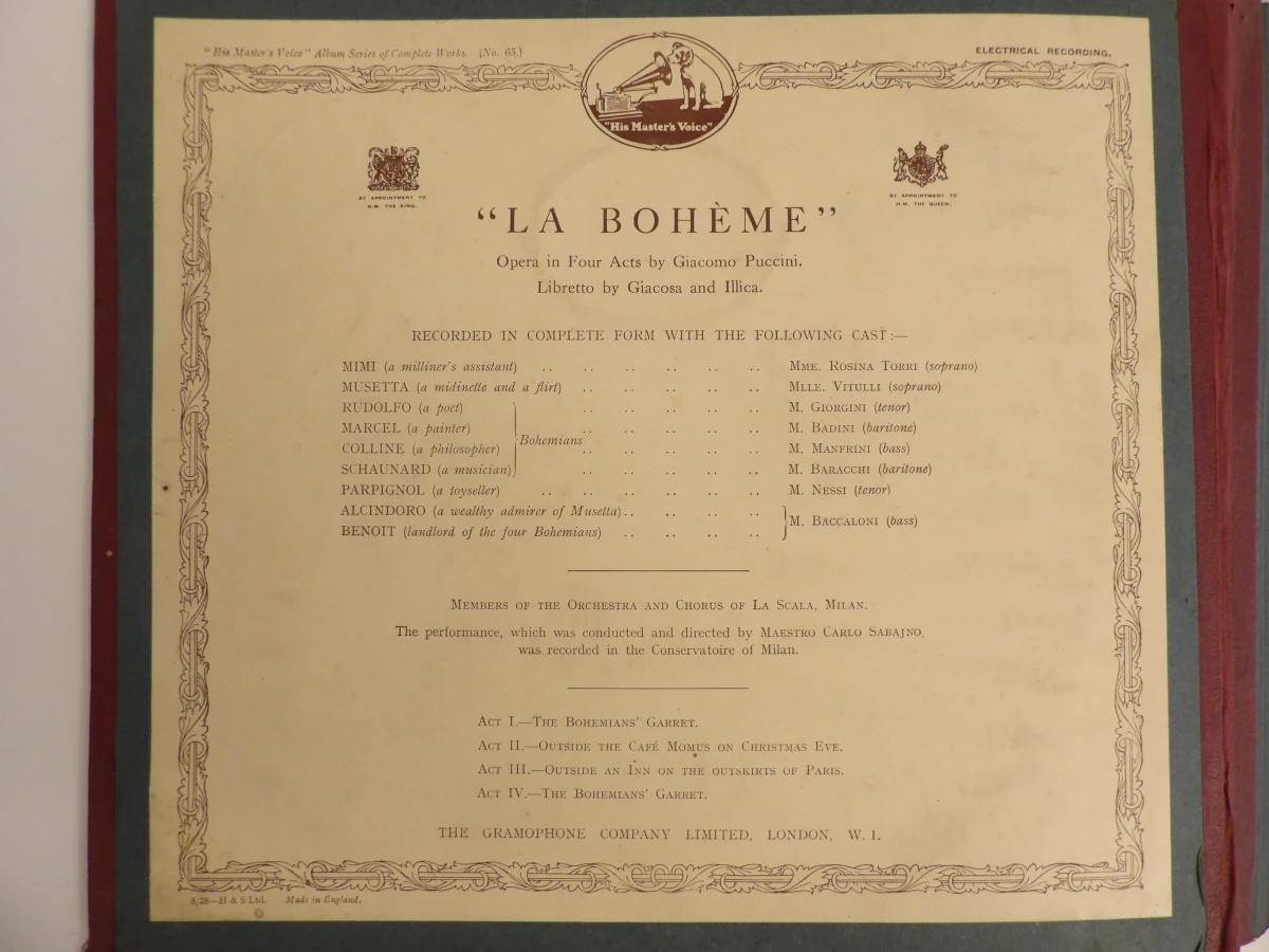 78-toeren platenalbum: Puccini's Opera "La Bohème" (His Master's Voice)