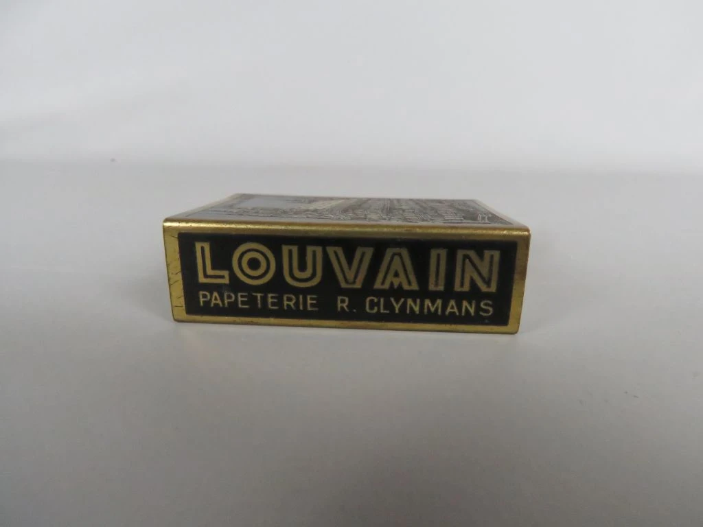 Vintage luciferdoosje Louvain met afbeelding Hôtel de Ville