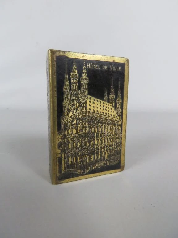 Vintage luciferdoosje Louvain met afbeelding Hôtel de Ville