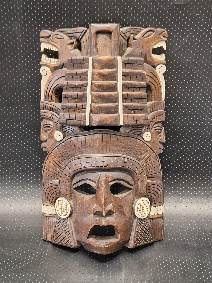 Set van 3 handgesneden decoratieve maskers - Afrikaans en precolumbiaans geïnspireerd - foto 5