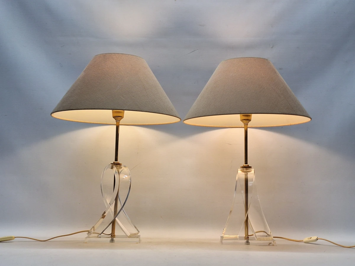 Elegante Franse Lucite & Messing tafellampen - Sculpturale Hollywood Regency Design - foto 2