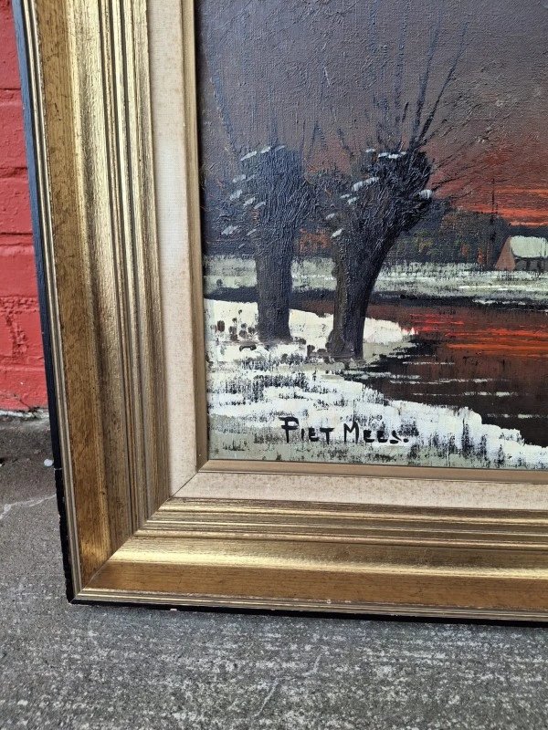 Schilderij winterlandschap met gouden lijst