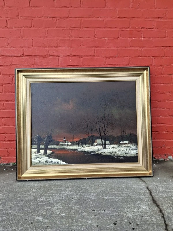Schilderij winterlandschap met gouden lijst