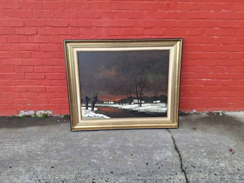 Schilderij winterlandschap met gouden lijst