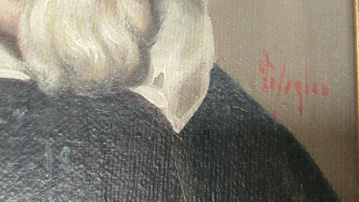 Set van 2 klassieke portretschilderijen in vergulde lijsten