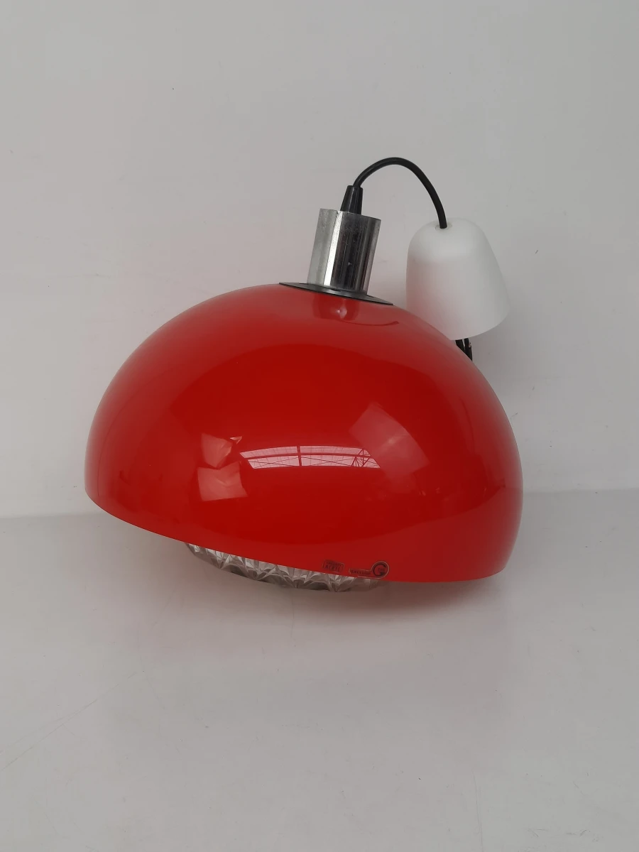 Retro Rode Hanglamp / Koepellamp met Glazen Diffuser – Vintage Look