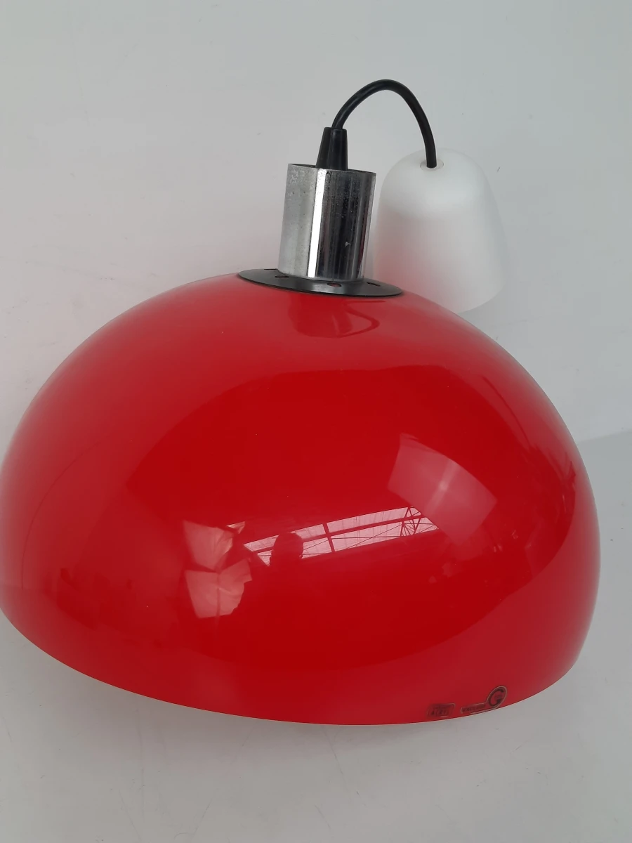Retro Rode Hanglamp / Koepellamp met Glazen Diffuser – Vintage Look