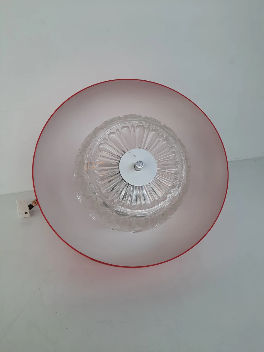 Retro Rode Hanglamp / Koepellamp met Glazen Diffuser – Vintage Look