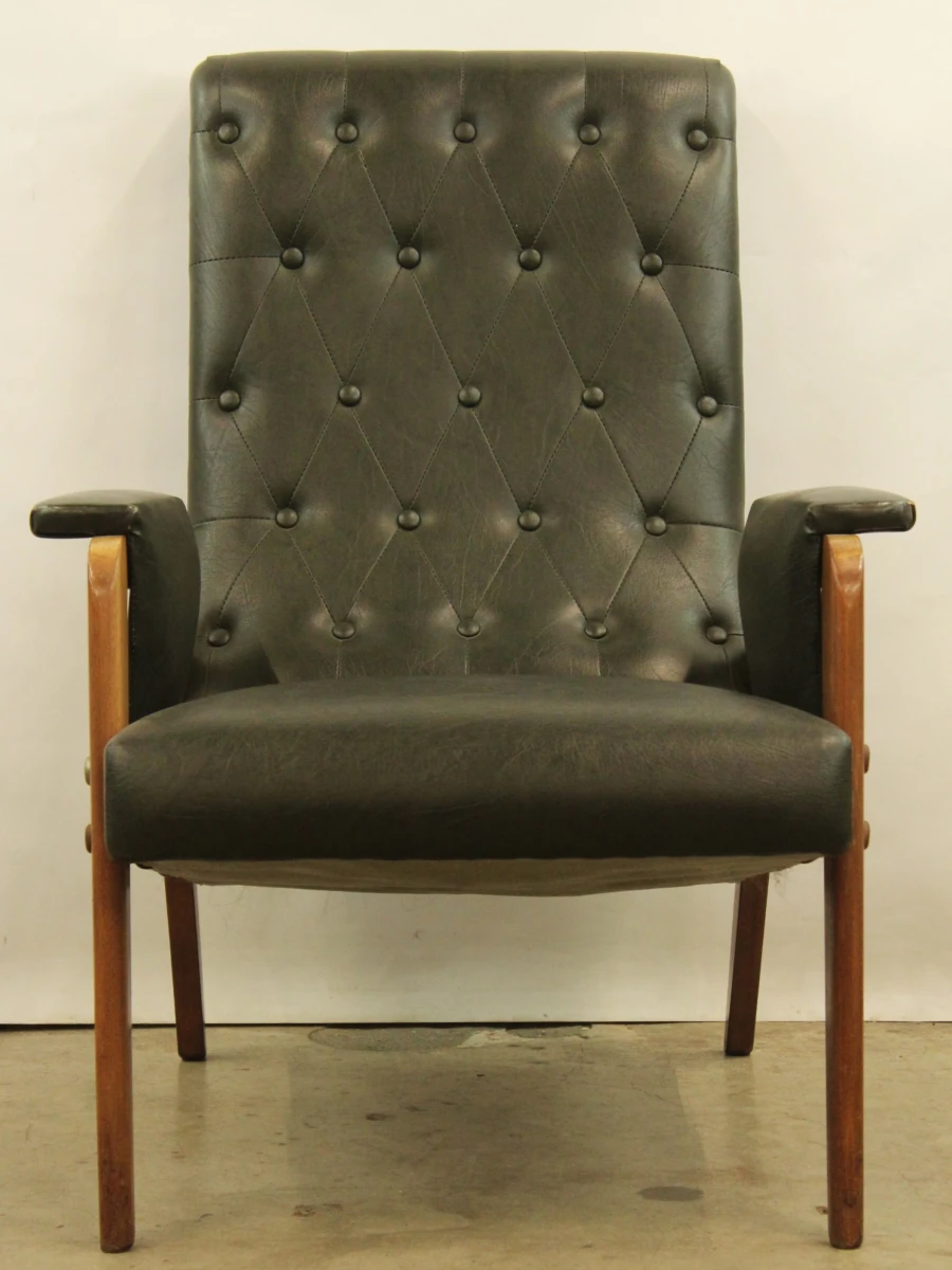 Stijlvol paar vintage fauteuils in olijfgroene skai - jaren ’50/’60 - Lot 1