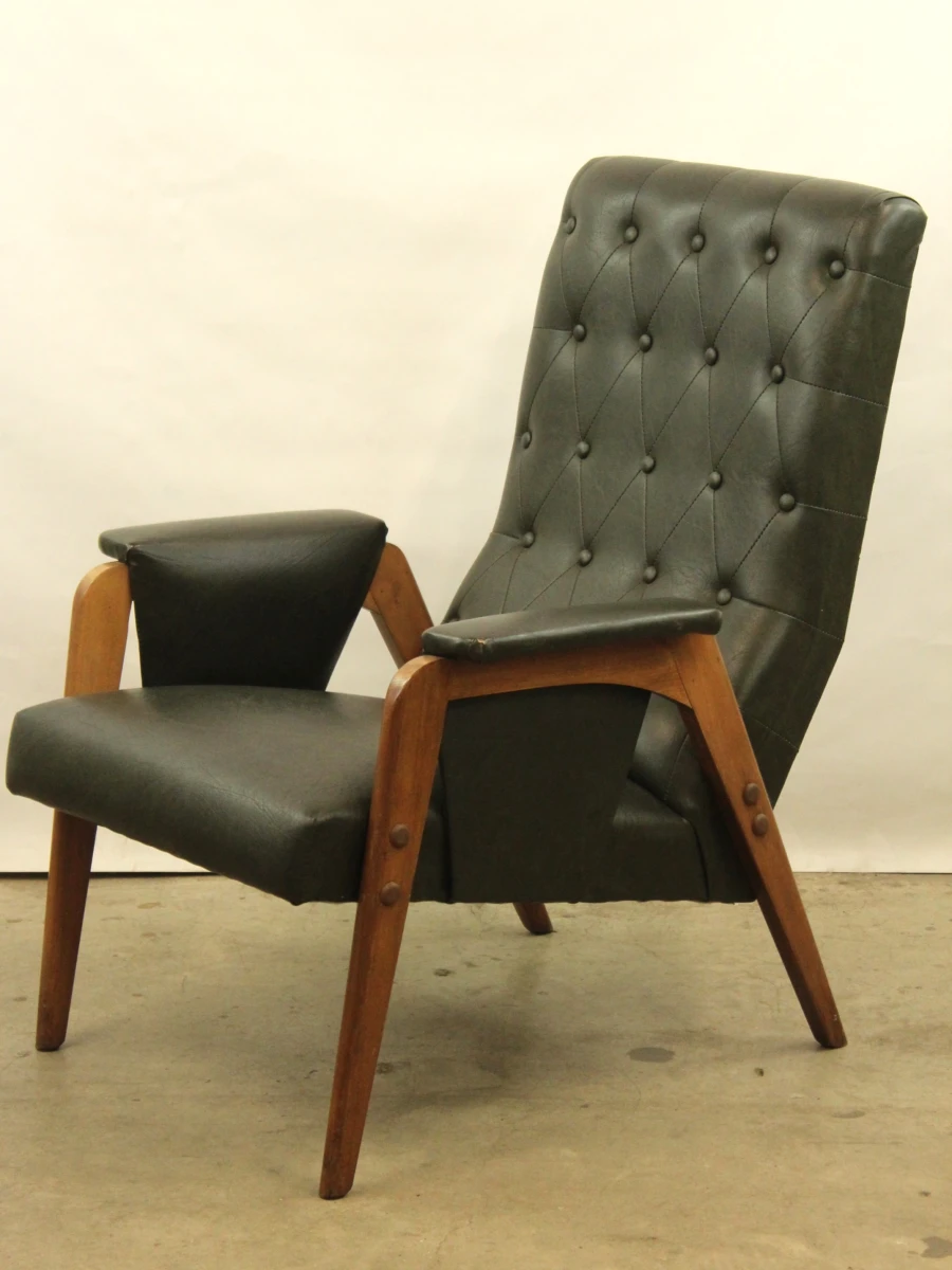 Stijlvol paar vintage fauteuils in olijfgroene skai - jaren ’50/’60 - Lot 1