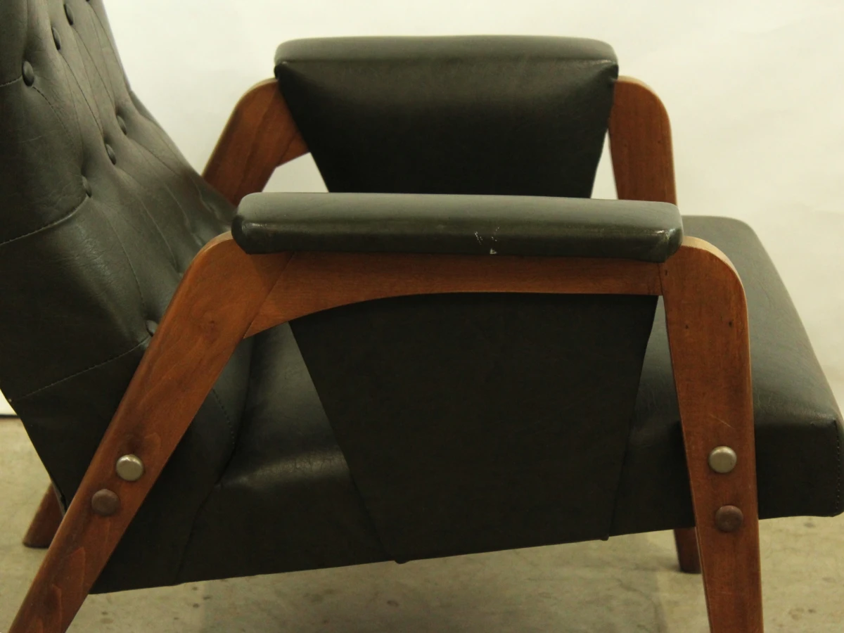 Stijlvol paar vintage fauteuils in olijfgroene skai - jaren ’50/’60 - Lot 1