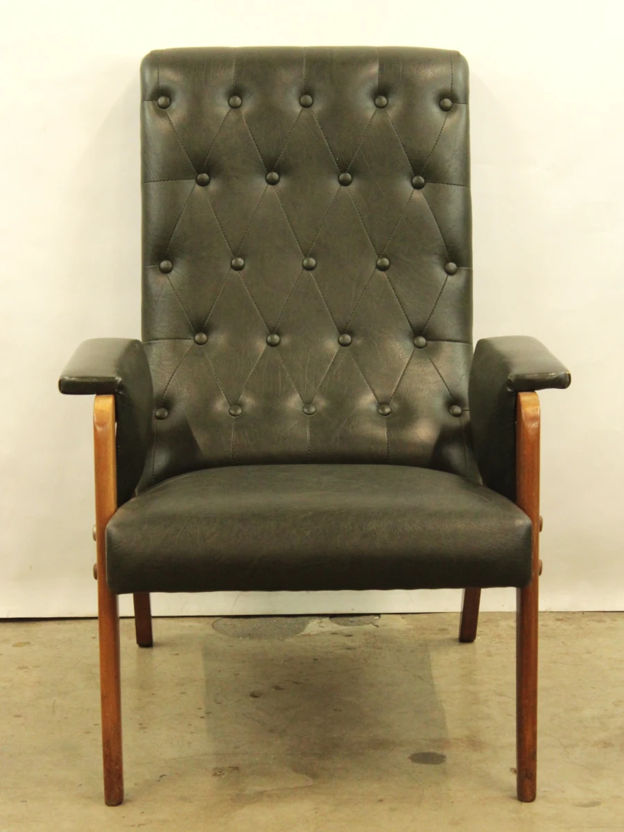 Stijlvol paar vintage fauteuils in olijfgroene skai - jaren ’50/’60 - Lot  3