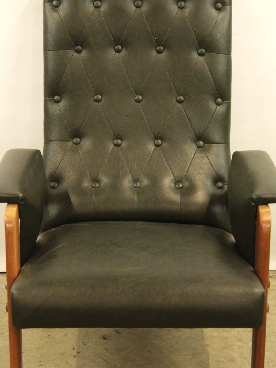 Stijlvol paar vintage fauteuils in olijfgroene skai - jaren ’50/’60 - Lot  3