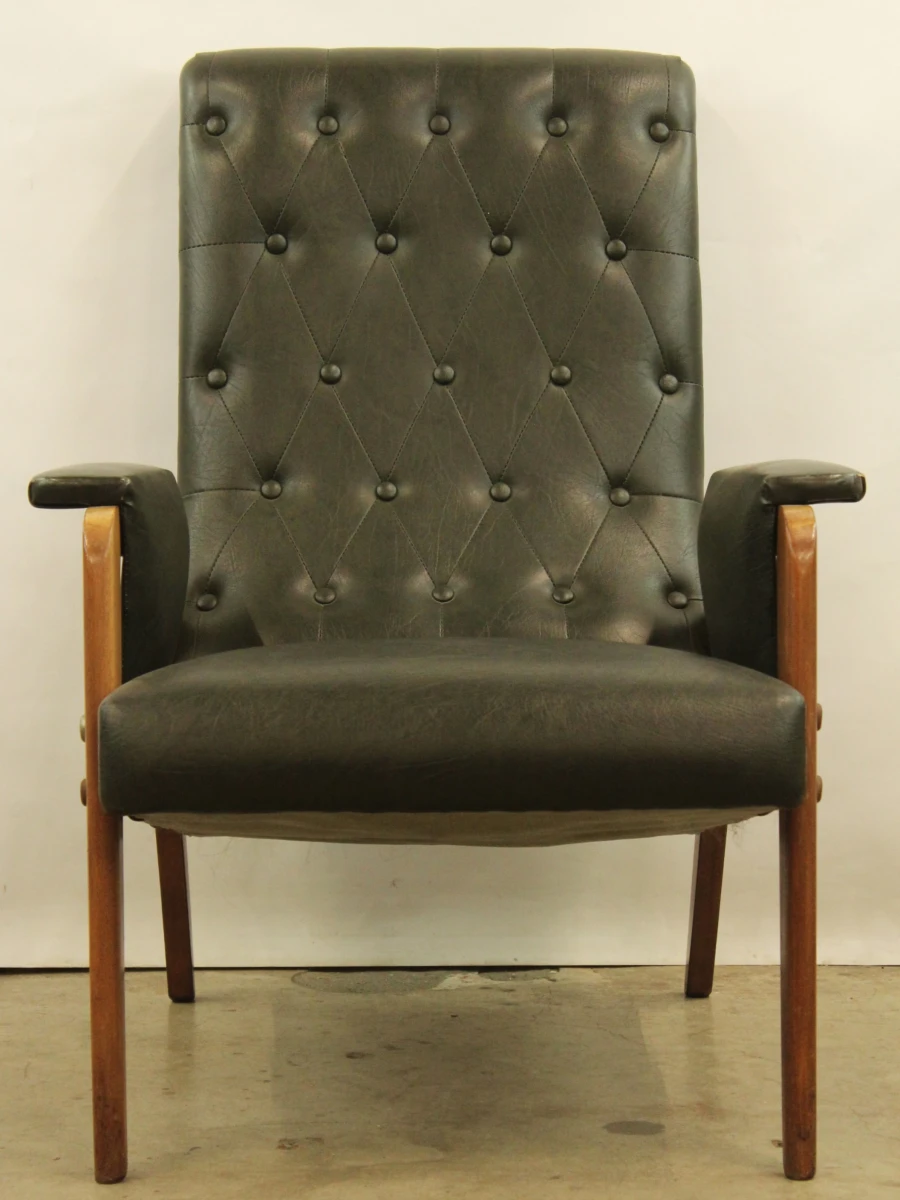 Stijlvol paar vintage fauteuils in olijfgroene skai - jaren ’50/’60 - Lot  3