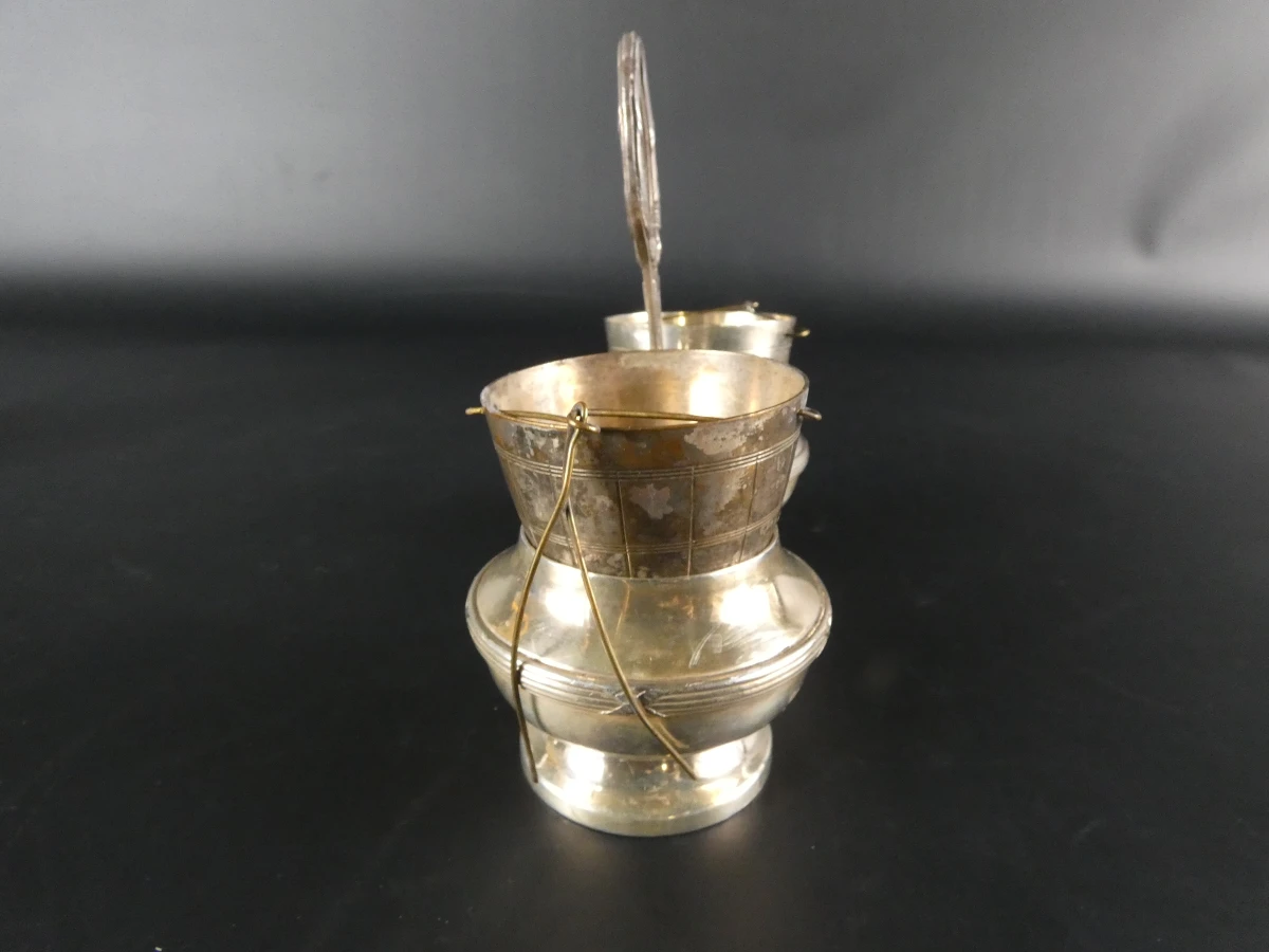 Vintage verzilverde theezeef & suikerschuitje