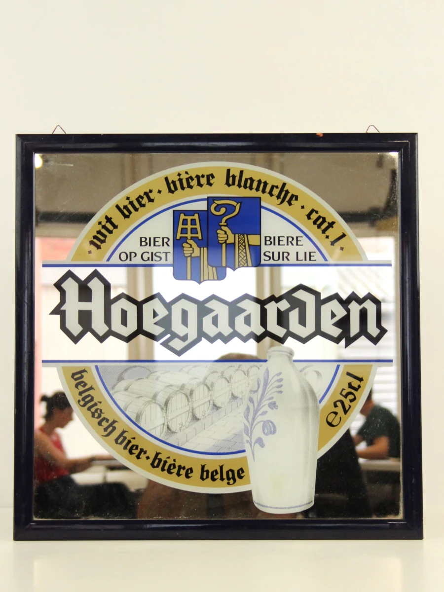 Set van 2 vintage biermerken spiegels Grimbergen en Hoegaarden