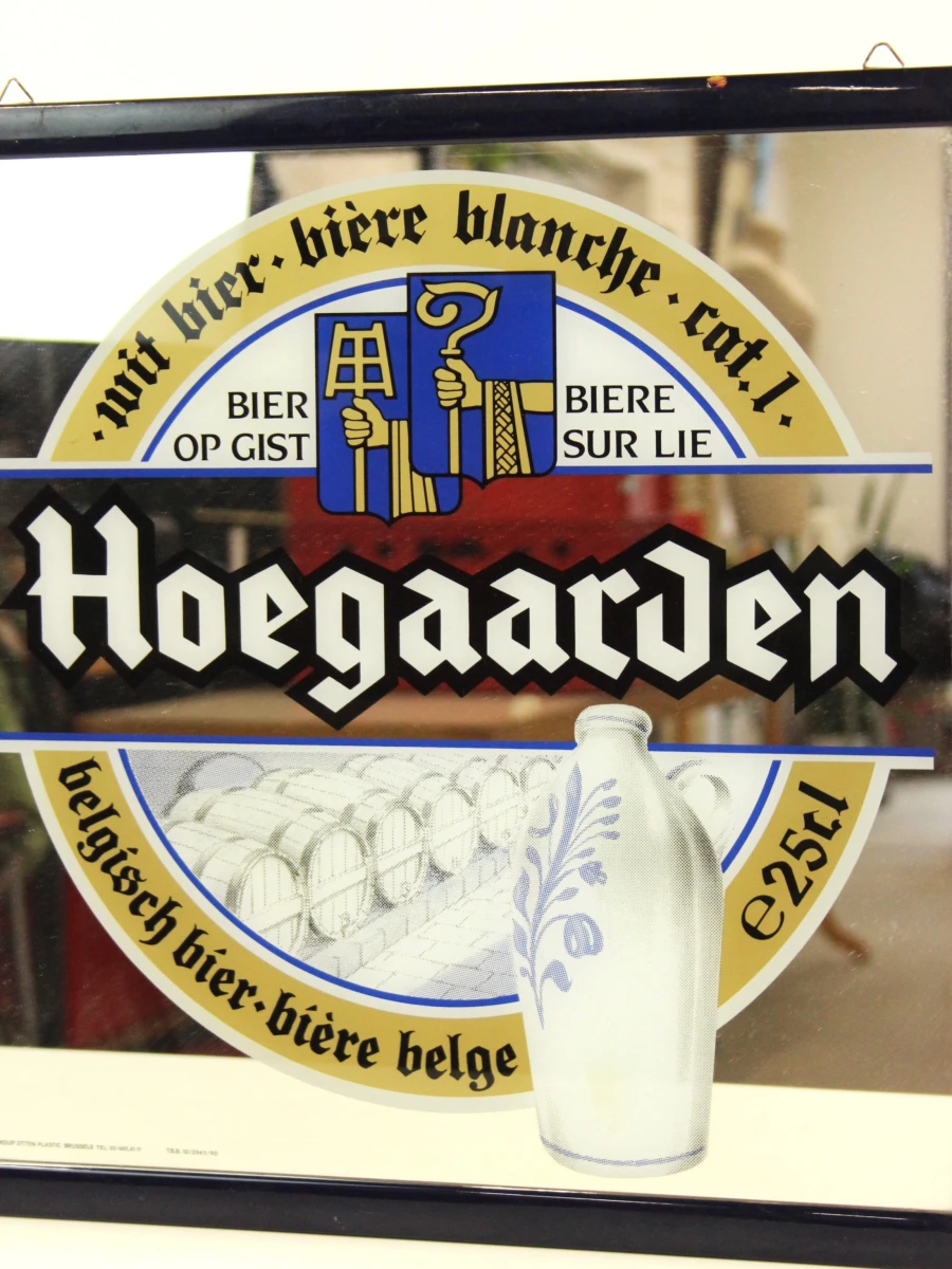 Set van 2 vintage biermerken spiegels Grimbergen en Hoegaarden