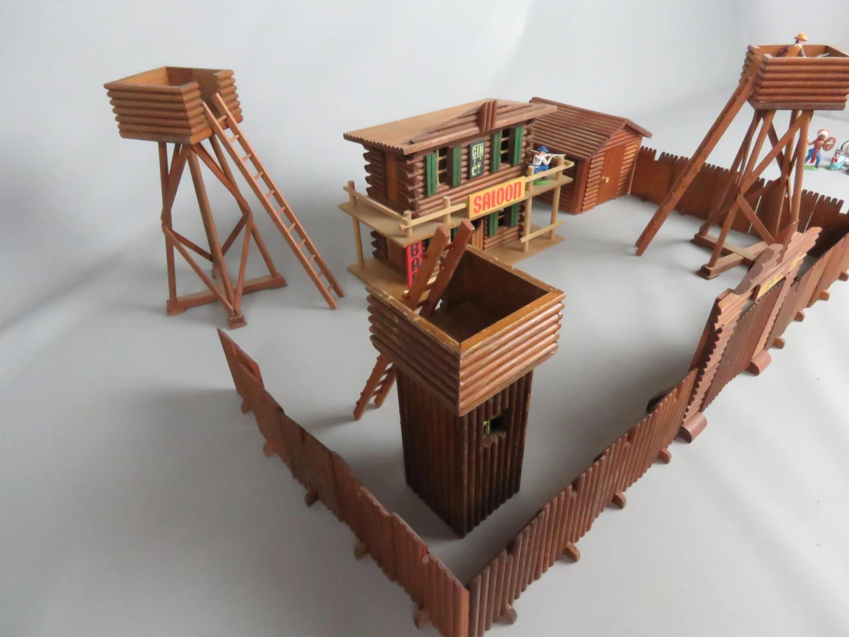 Vintage houten western fort speelset met figuren