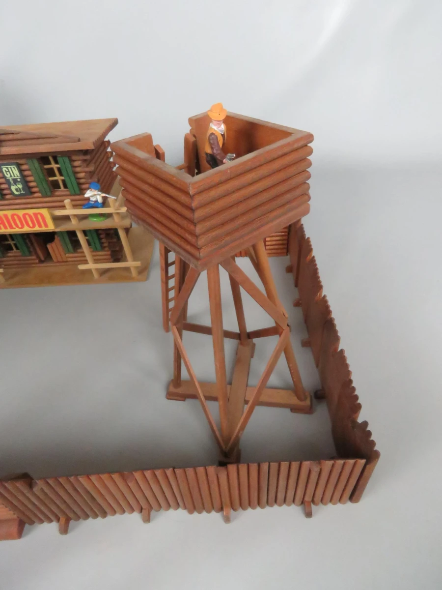 Vintage houten western fort speelset met figuren