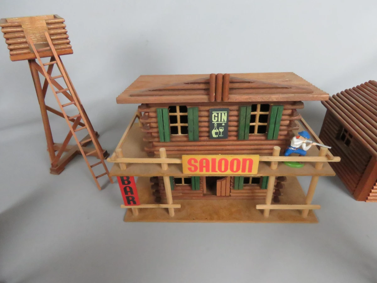 Vintage houten western fort speelset met figuren