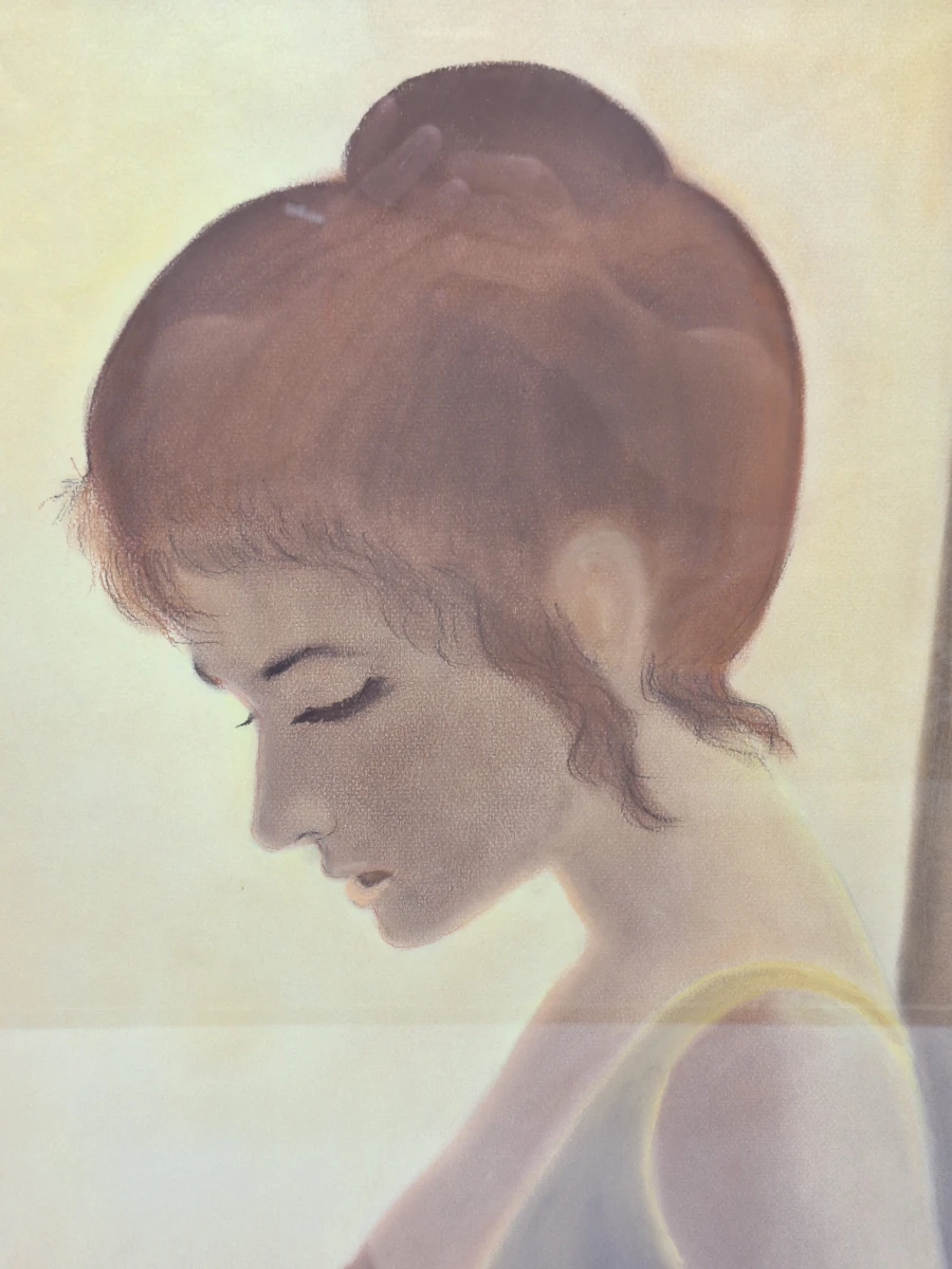 Sfeervol vrouwelijk portret in pastel - gesigneerd Keleman