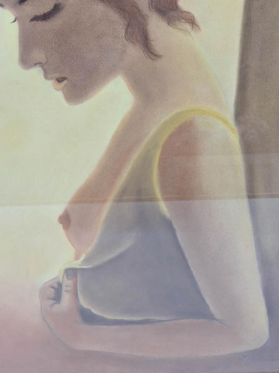 Sfeervol vrouwelijk portret in pastel - gesigneerd Keleman