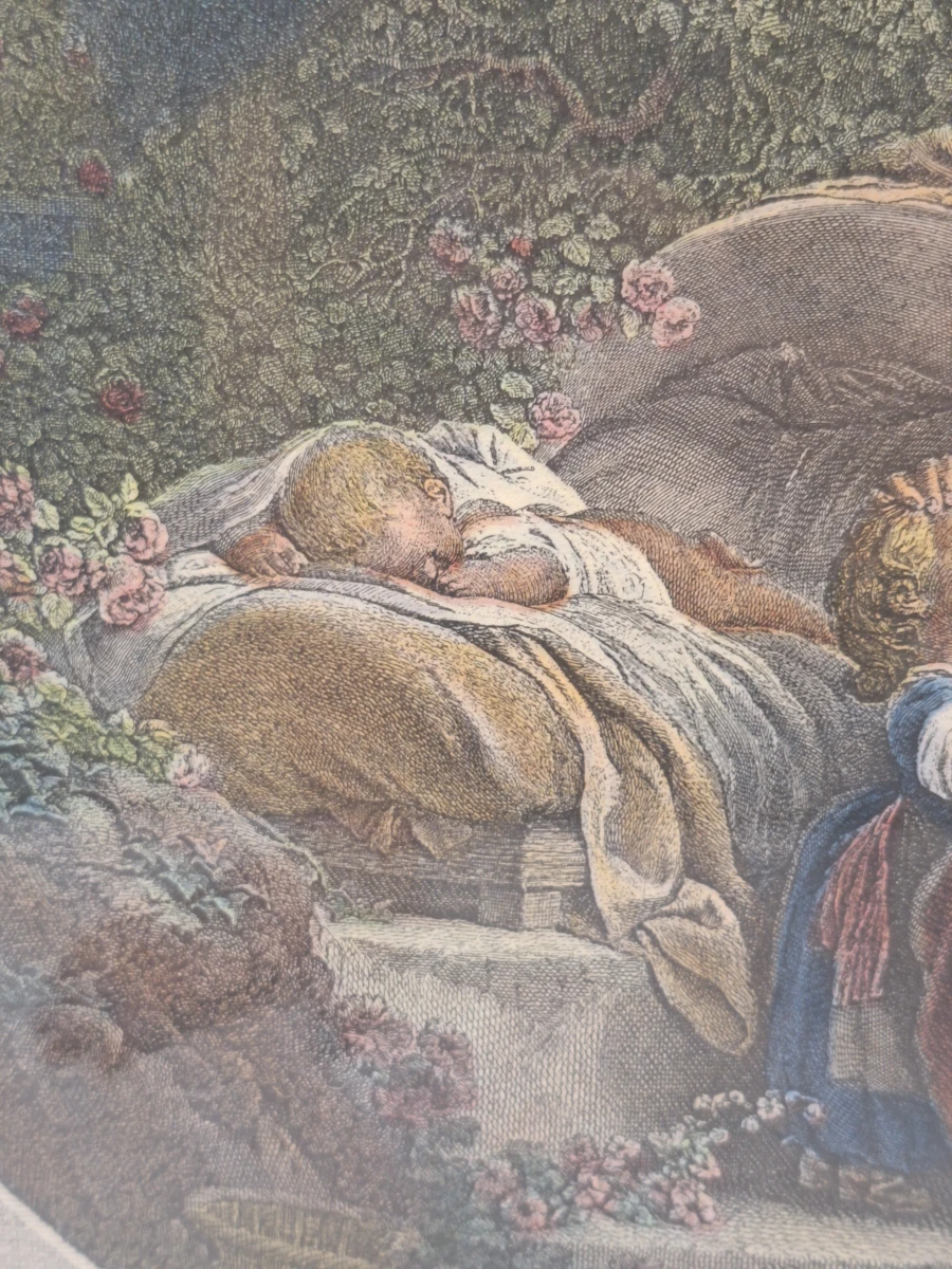 Ingekleurde gravure ‘La Bonne Mère’ - naar Jean-Honoré Fragonard