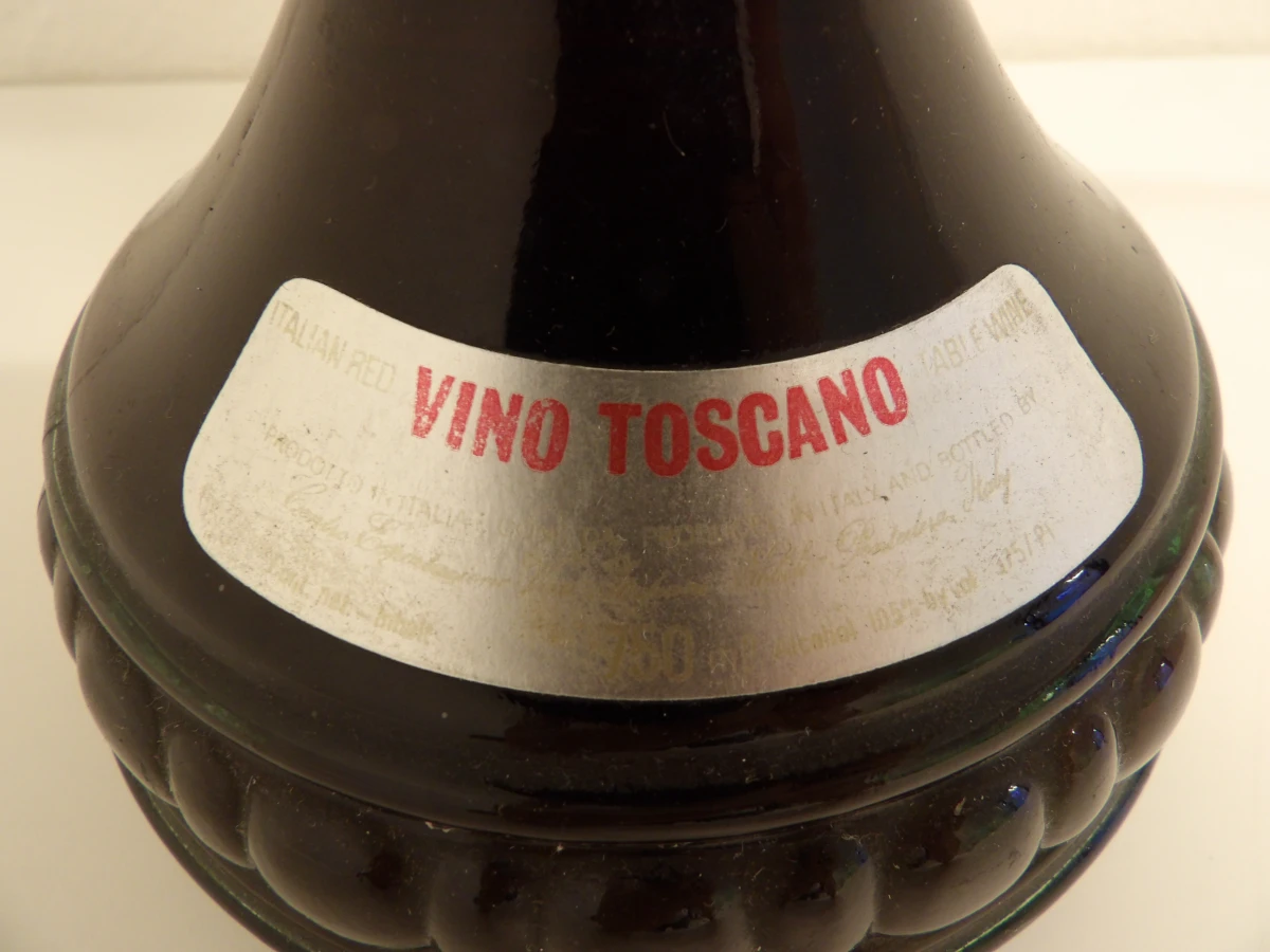 Vintage glazen tafellamp in vorm van Vino Toscano fles