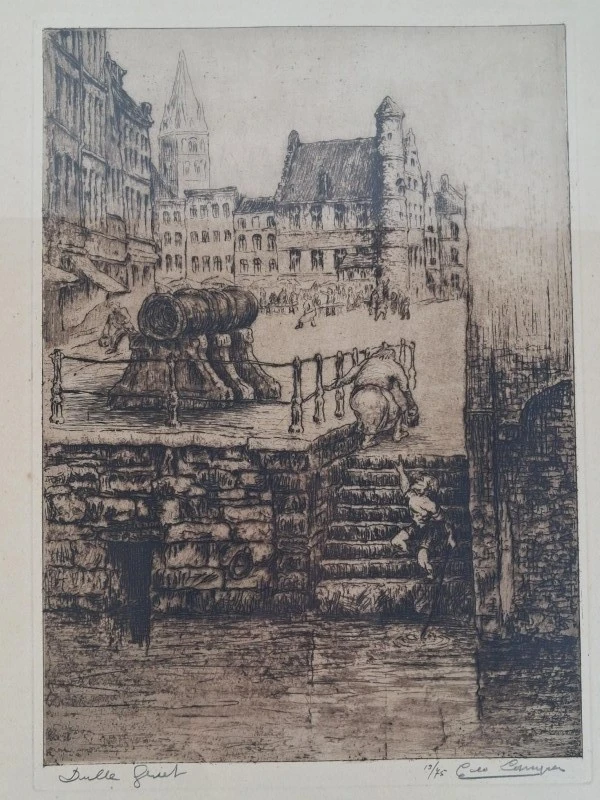 🖼️ Originele Ets "Dulle Griet" Gent – Geo Langie (Handgesigneerd & Genummerd 13/75) 🖼️ - foto 4
