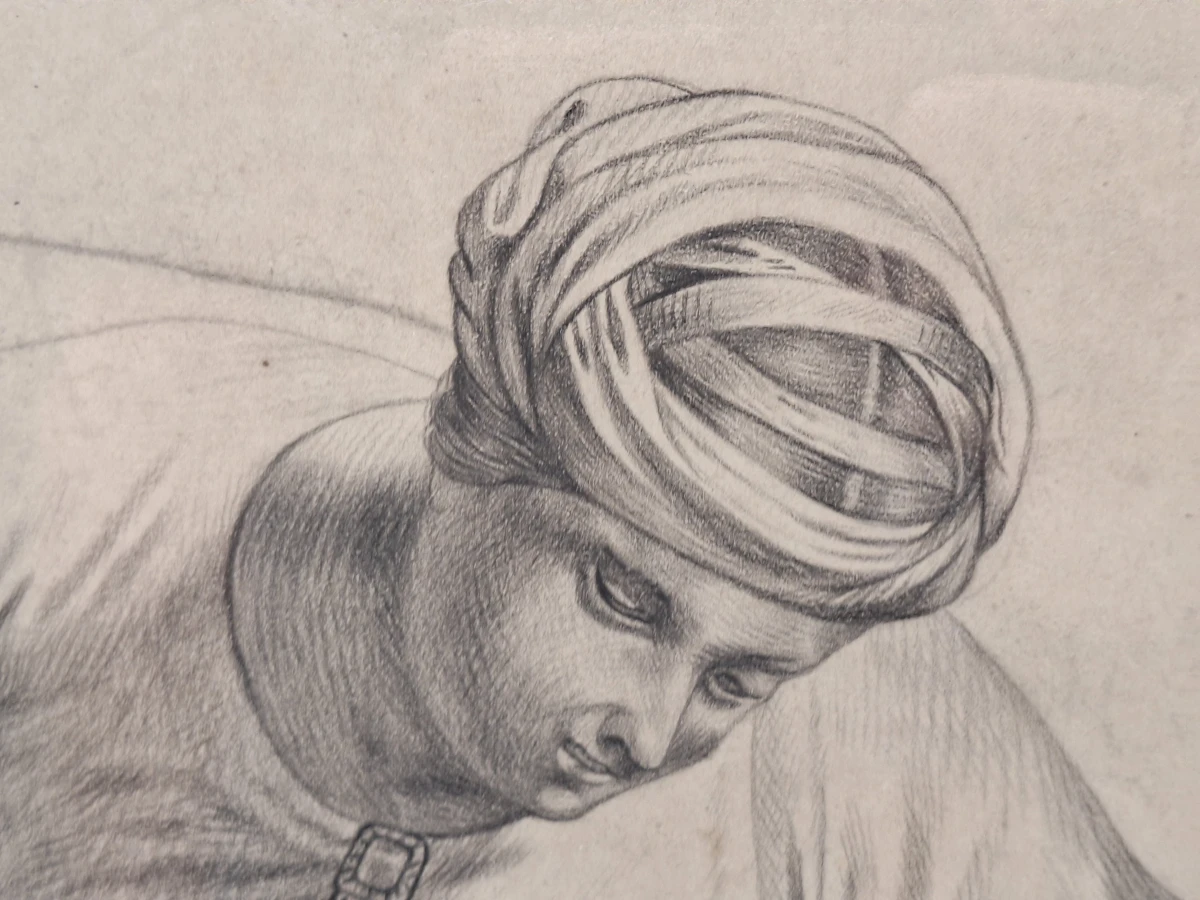 Monumentale academische houtskooltekening met twee vrouwenfiguren