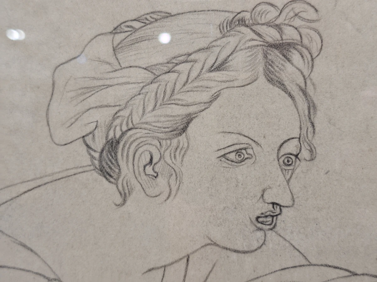 Monumentale academische houtskooltekening met twee vrouwenfiguren