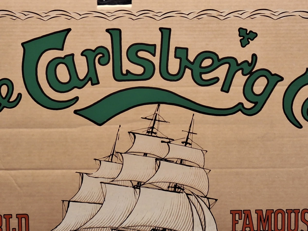 Vintage Carlsberg reclamespiegel met zeilschip