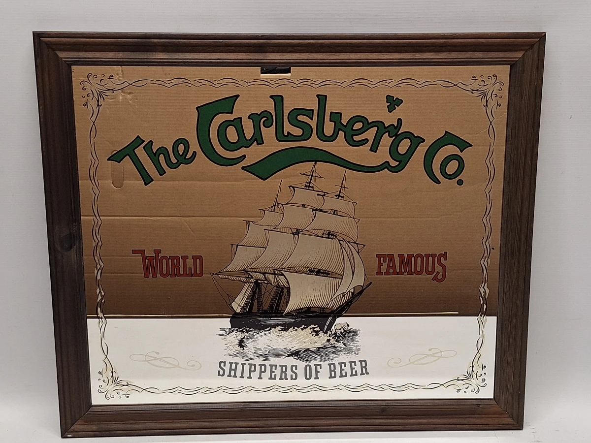 Vintage Carlsberg reclamespiegel met zeilschip