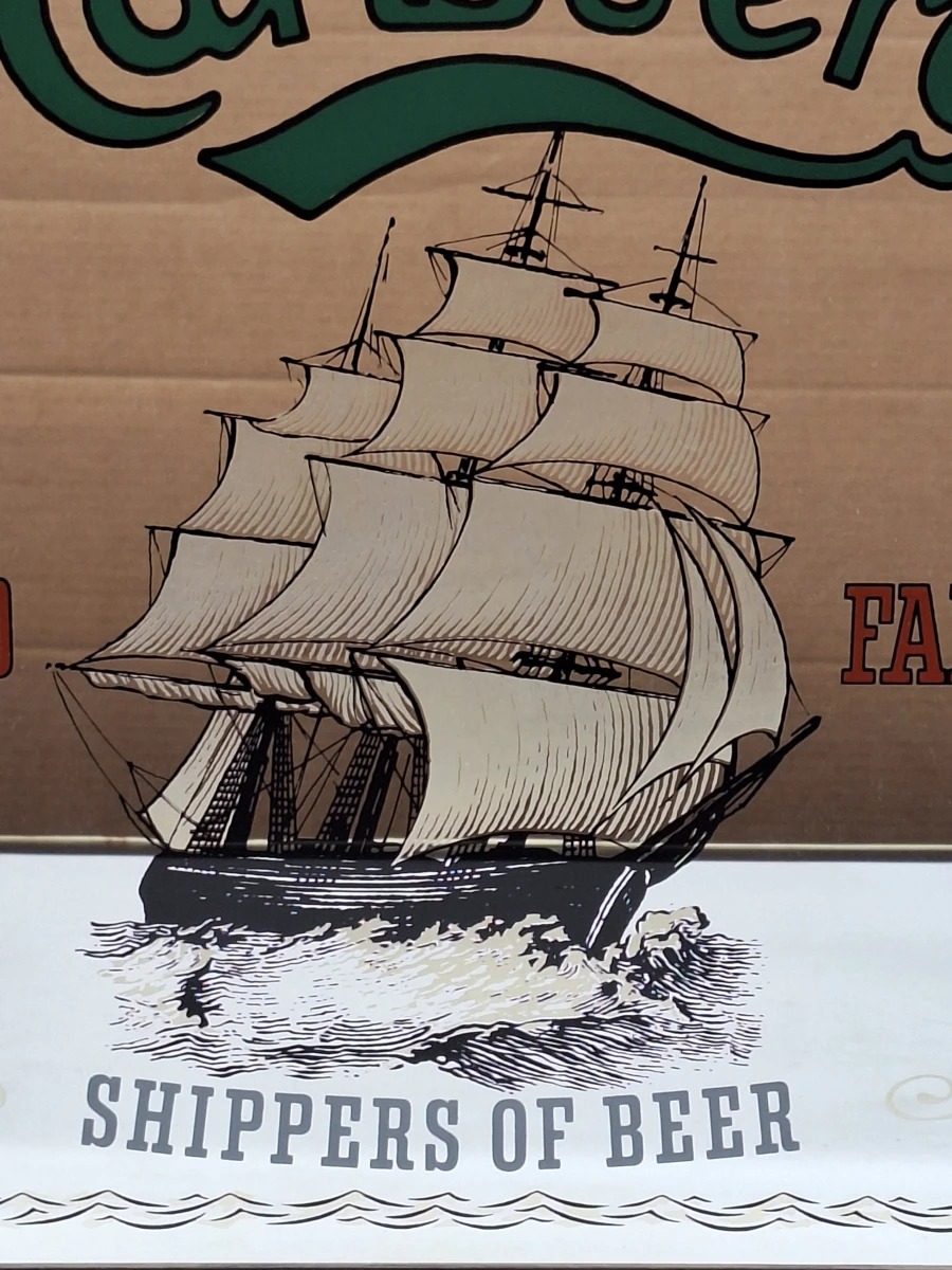 Vintage Carlsberg reclamespiegel met zeilschip