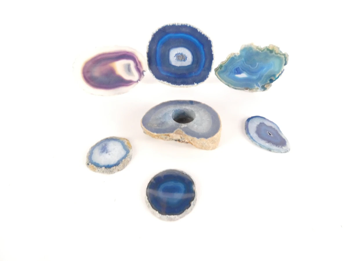 Agaat geodes, -schijven en kaarshouders
