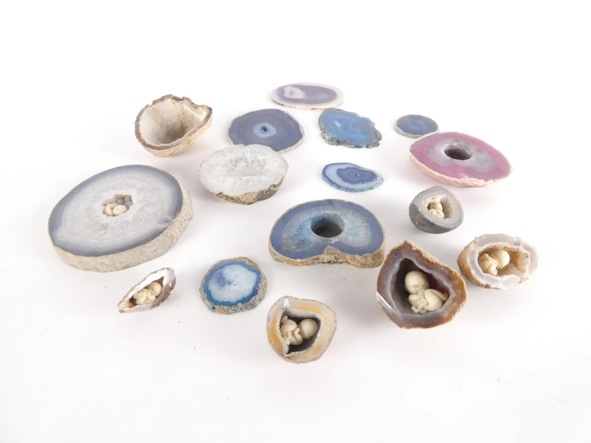 Agaat geodes, -schijven en kaarshouders